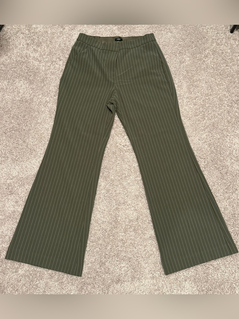 Express “Editor” Olive Pinstripe Flared Trousers
